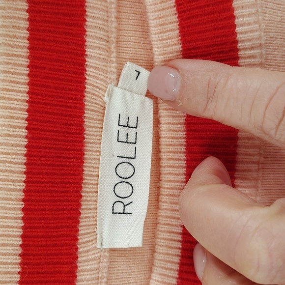 Roolee Peach Stripe Hem Bell Sleeve Sweater size large pullover - Picture 4 of 7